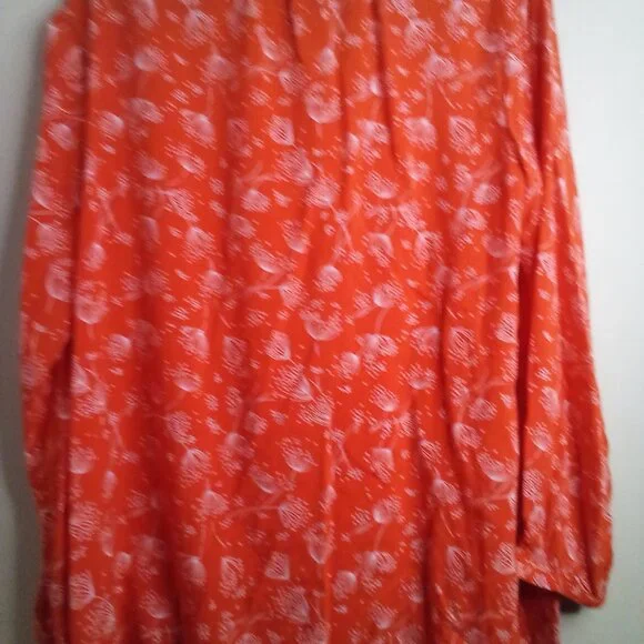 Old Navy Shirt Blouse Women XL Long Sleeve Babydoll Pattern Orange White - Picture 11 of 14
